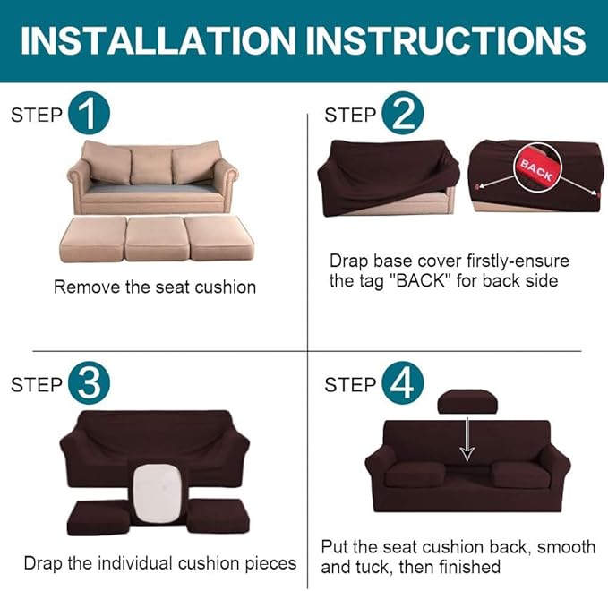 Turquoize 4 Piece Sofa Covers for 3 Cushion Couch Sofa Slipcover Soft Couch - Image 6