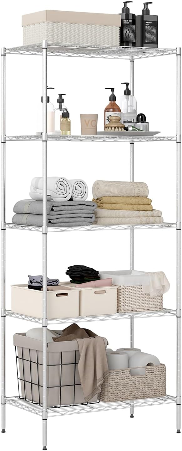 BestOffice | 5-Tier Wire Storage Shelves | 14 x 24 x 60 | Chrome | by BestOffice