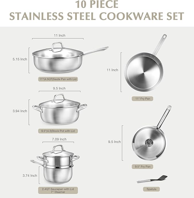 KOCH SYSTEME CS Stainless Steel Cookware Set 10 Piece, 18/10 Stainless Steel - Image 5