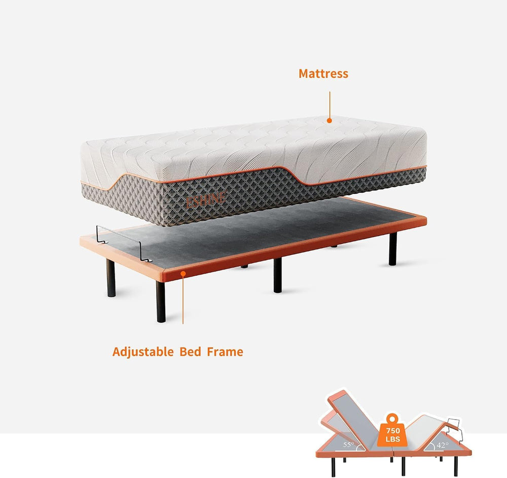 ESHINE Adjustable Bed Frame with 14" Hybrid Mattress Twin XL - Zero Grav...