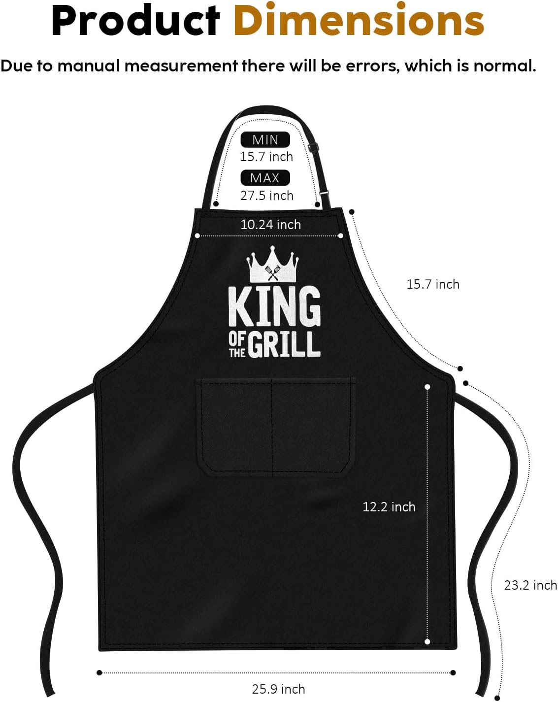 Kitchen Apron Gift for Men, BBQ Grilling Apron with 2 Pockets, Funny Birthday Christmas for Father Dda Husband Boyfriend, Water & Oil Resistant Protective Fabric, Adjustable Professional Chef Apron