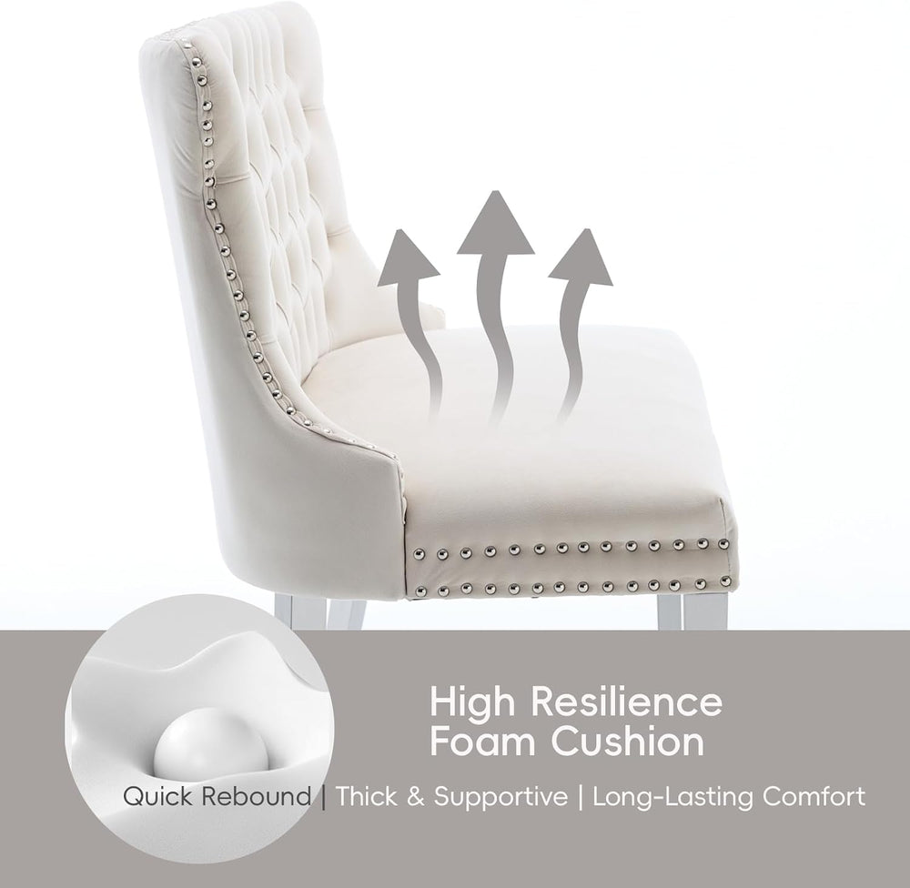 Beige Velvet Dining Bench, Tufted Upholstered Dining Loveseat