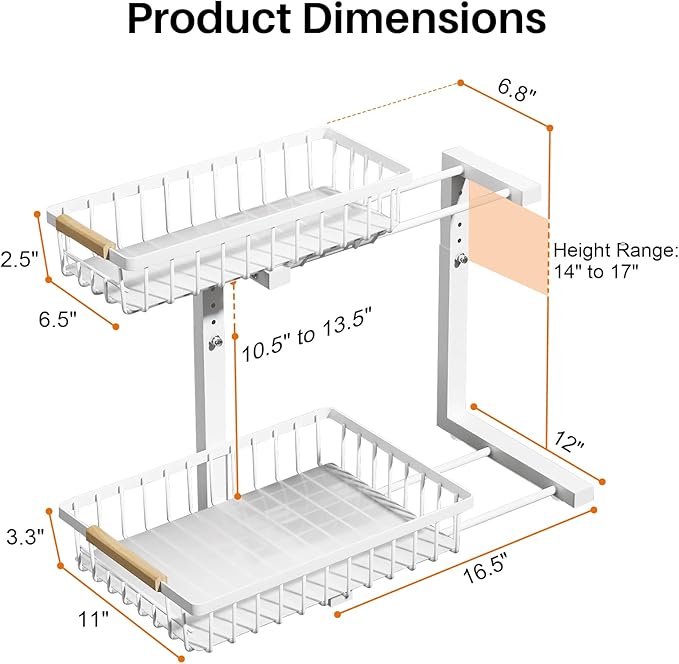REALINN Under Sink Organizer, Height Adjustable 2 Tier Pull Out Cabinet Storage - Image 3