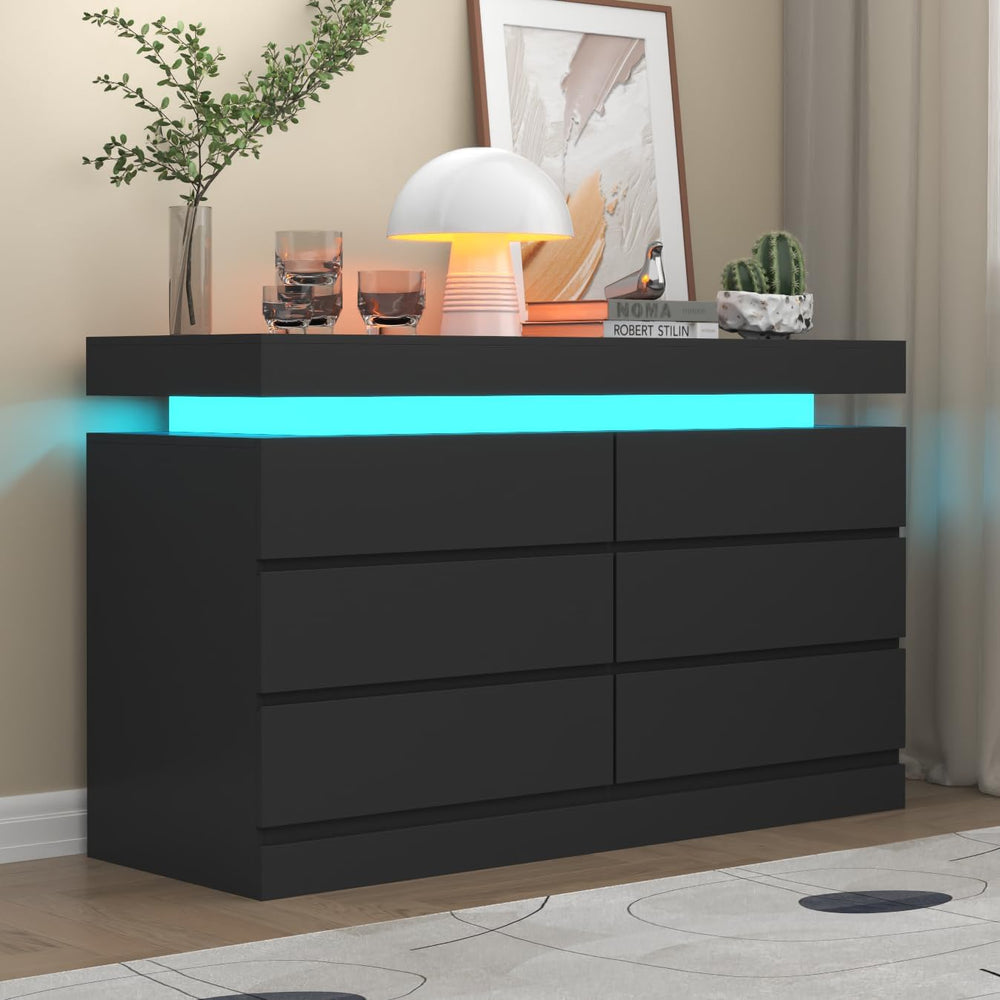 Gyfimoie 6 Drawer Dresser with Power Outlet, Dresser with LED Light