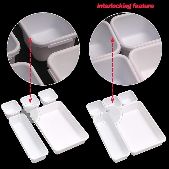 Set of 12 Interlocking Desk Drawer Organizer Tray Dividers Plastic Shallow - Image 5