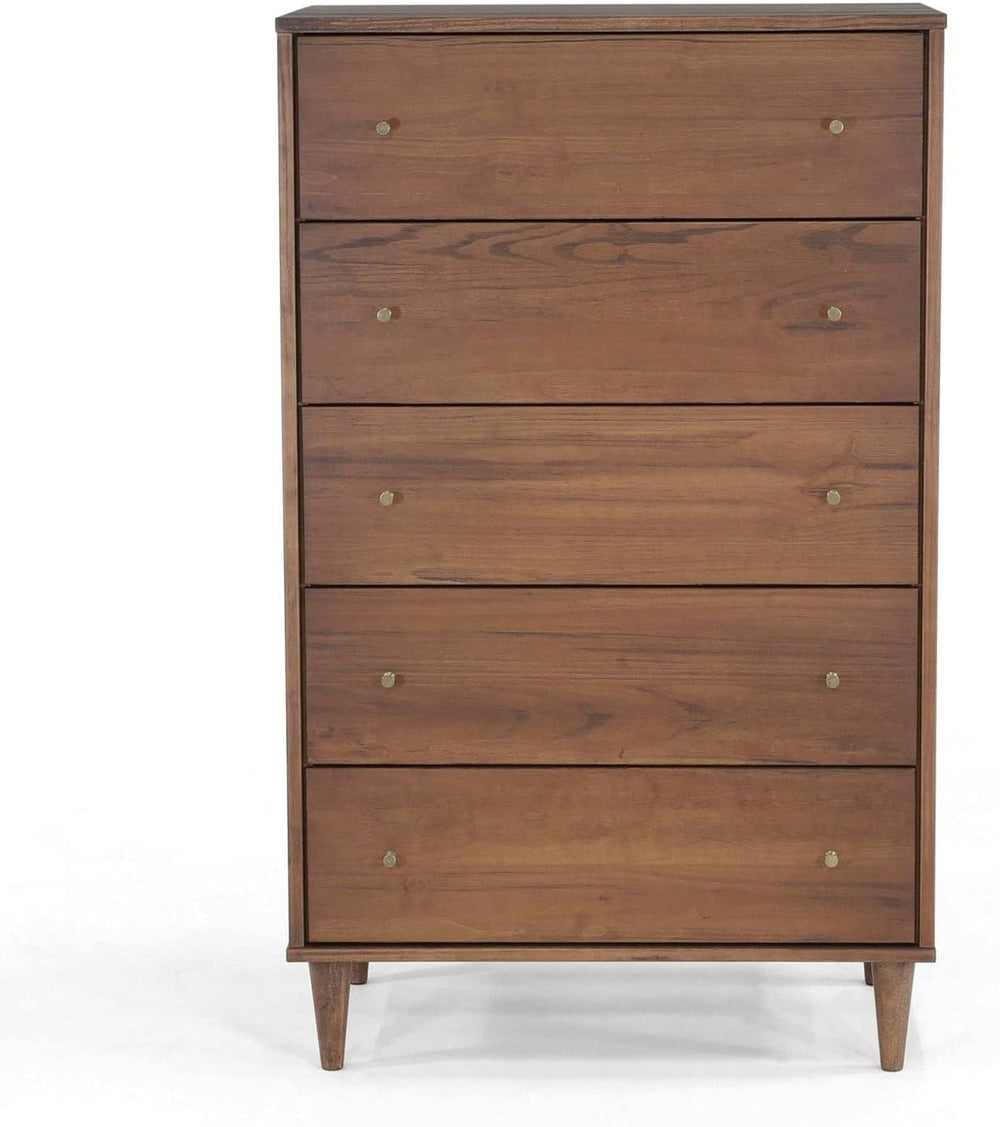 Mid Century 5-Drawer Chest, Brushed Walnut
