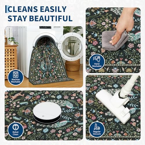 Garvee Area Rug 10x13 Washable Rugs for Living Room Floral Peacock Printed