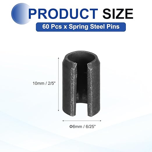 MECCANIXITY 60Pcs Slotted Split Roll Pins 6/25 Inch Dia. 2/5 Inch Length 65Mn - Image 2