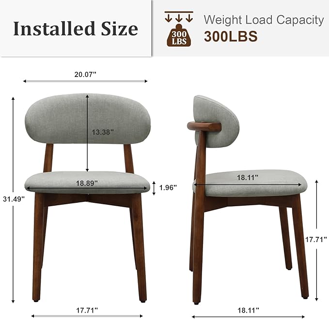 Farmhouse Dining Chairs Set of 6, Mid Century Modern Fabric Upholstered Kitch...