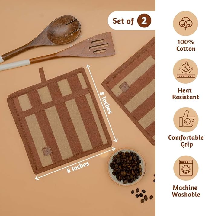 Folkulture Pot Holders for Kitchen | Pack of 2 Ribbed Soft Silicone Hot Pads - Image 2