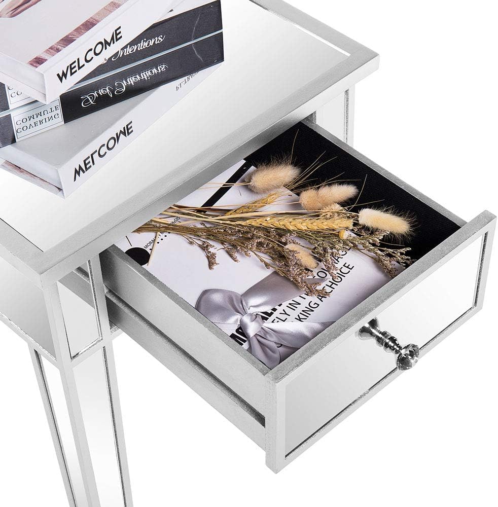 Bonnlo Mirrored Nightstand Set of 2, End Table, Small Modern Bedside Table/Ni...