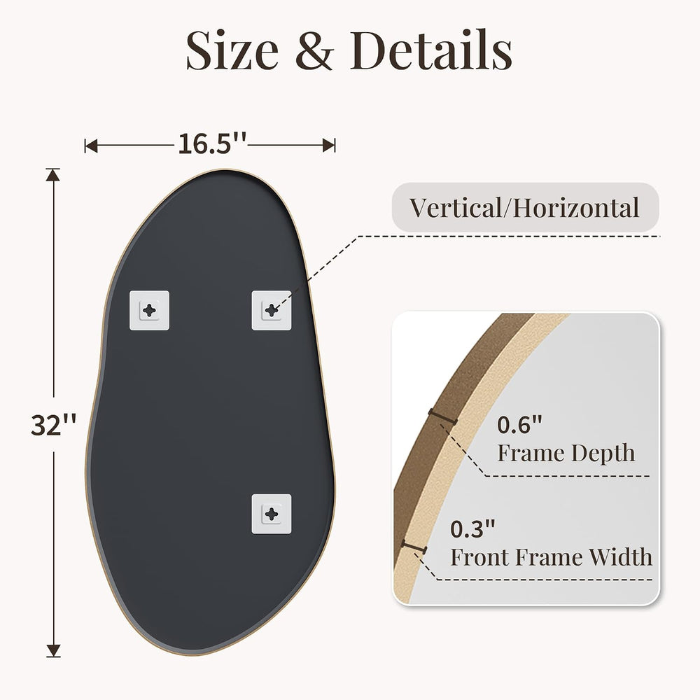 Matte Gold 32x16.5 Inch Asymmetrical Organic Oval Wall Mirror
