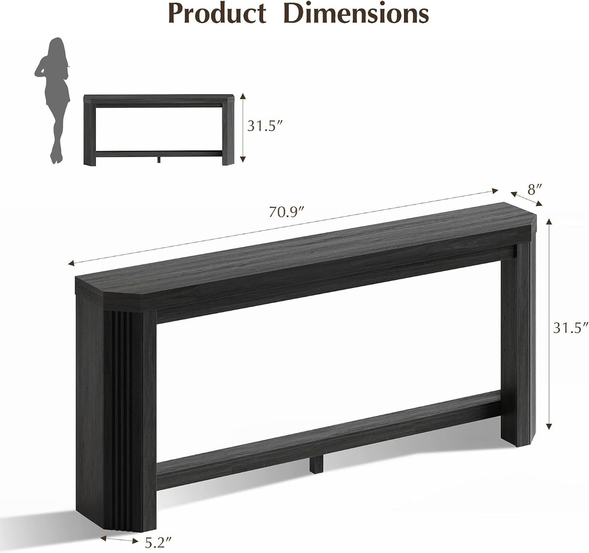 70" console table for entryway, narrow long sofa shown in use