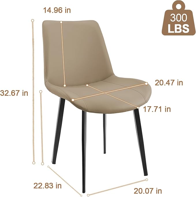 Dining Chairs, Modern PU Leather Dining Room Chair with Sturdy Metal Legs, Up...