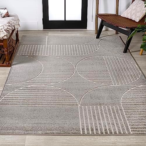 JONATHAN Y Nordby High-Low Arch Striped Gray/Cream Indoor/Outdoor Area Rug, 8...
