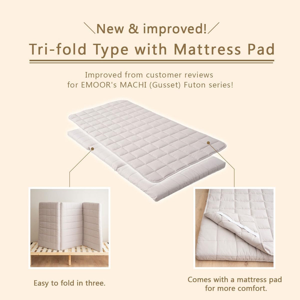 EMOOR Japanese Tri-fold Futon Mattress Machi with Mattress Pad Twin Gray, Gus...