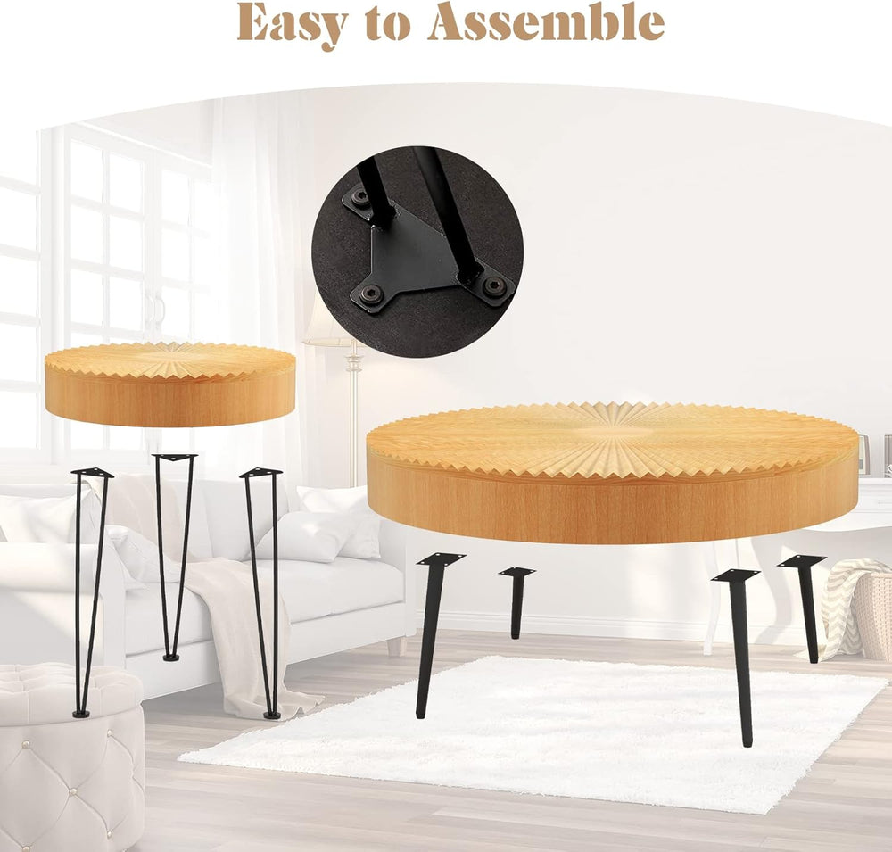 Giantex Boho Round Coffee Table Set of 2, Sofa Side Nesting Table with Solid ...