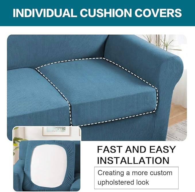 Turquoize 4 Piece Sofa Covers For 3 Cushion Couch Sofa Slipcover Soft Couch - Image 5