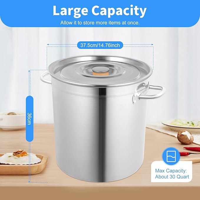 35L/30Qt Stainless Steel Stockpot, Kitchen Soup Big Cooking, Commercial Heavy - Image 3