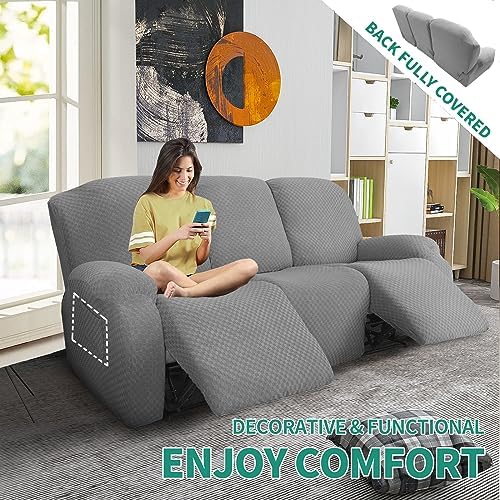 YEMYHOM 8 Pieces Stretch Recliner Sofa Cover Latest Jacquard Reclining Couch ...