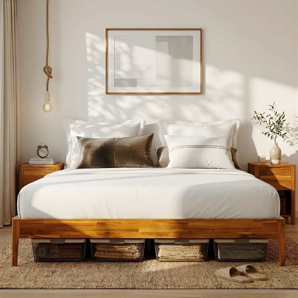 Howizz Camila 14'' Luxury Acacia Wood Bed Frame – Heavy Duty Queen Pl...