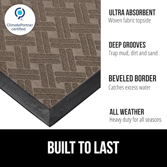 GORILLA GRIP 100% Waterproof All-Season WeatherMAX Doormat, US Designed Natural - Image 2