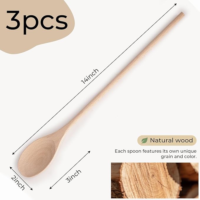 HANSGO 3PCS Wooden Spoons for Cooking, 14 Inch Long Handle Spoons for Deep Pots - Image 7