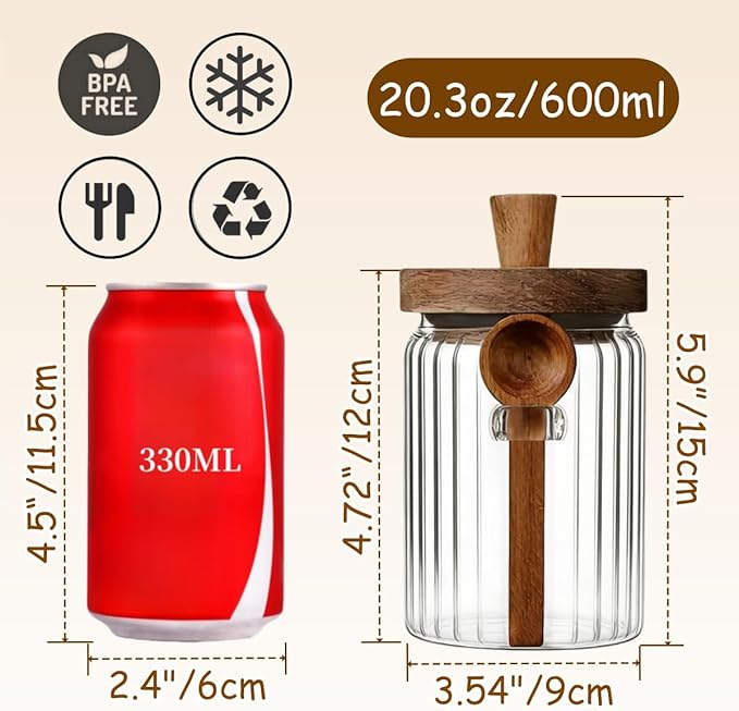 ANSQU Glass Jar with Wooden Lid & Spoon, 20.3oz Food Storage Containers Coffee - Image 2