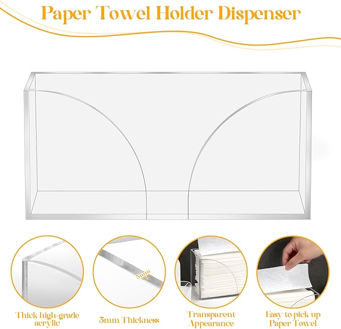 2PCS Paper Towel Dispenser Countertop Acrylic Clear Paper Towel Holder - Image 4