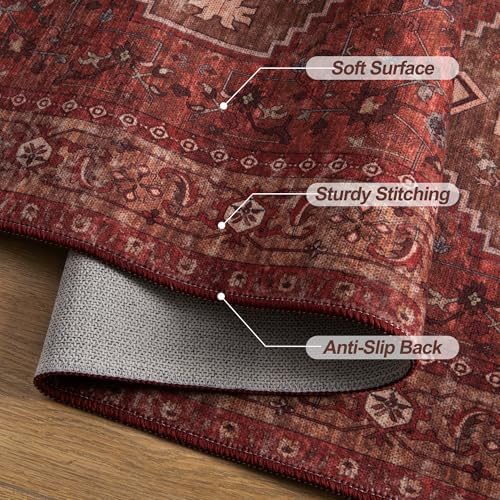 Tangsoo Red 8x10 Washable Area Rugs for Living Room, Non Slip Large Rug