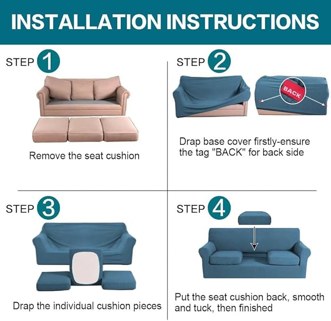 Turquoize 4 Piece Sofa Covers For 3 Cushion Couch Sofa Slipcover Soft Couch - Image 6