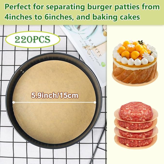 BOYAN 6 Inch Parchment Paper Rounds, Hamburger Patty Paper/Burger Press Paper - Image 2