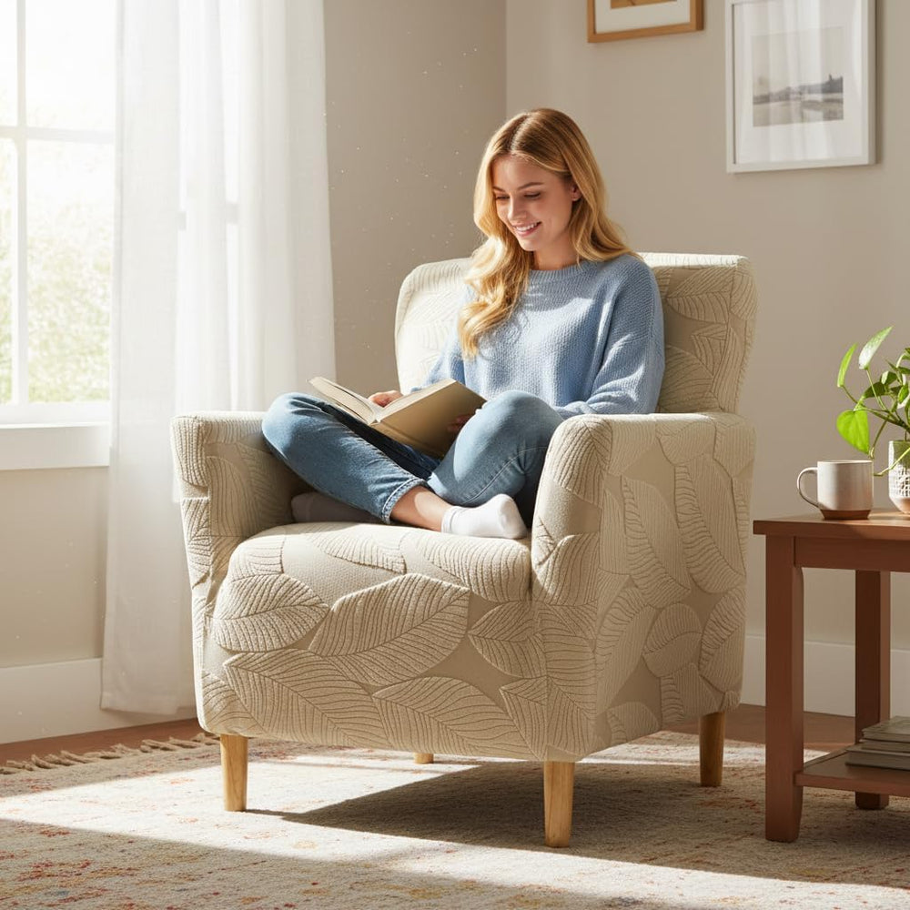 NILUOH Mid Century Modern Armchair Slipcover 1-Piece Stretch Jacquard Solid C...