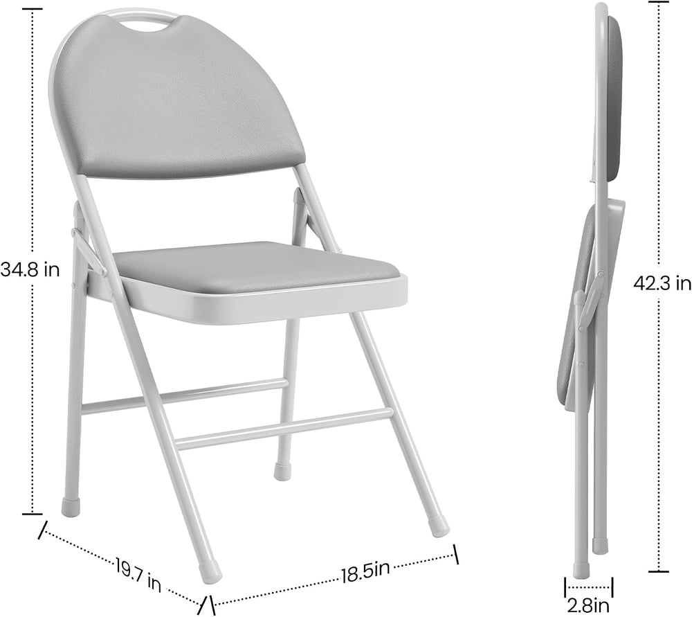 IDEALHOUSE 4 Pack Folding Chairs with PU Leather Padded Cushion, 350Lbs Capac...