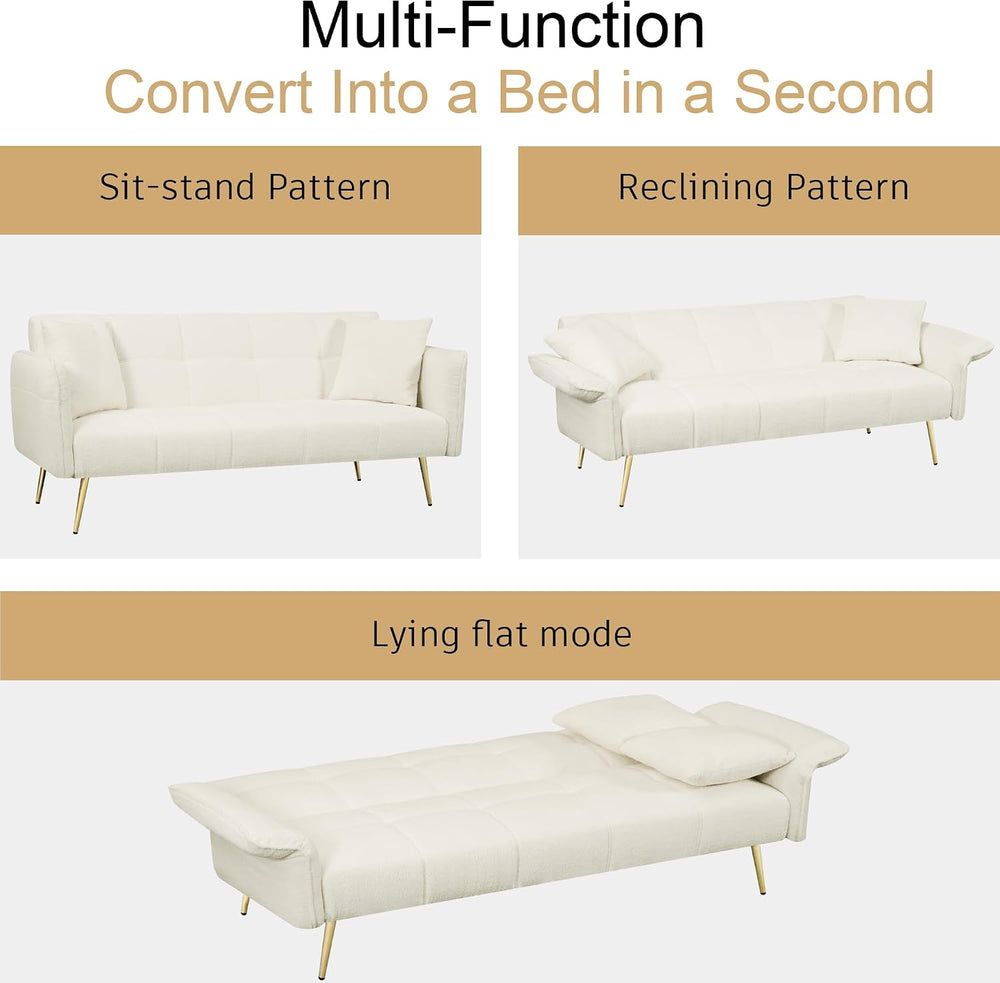 70.1" Teddy Futon Sofa Bed, Convertible Loveseat Couches, Beige