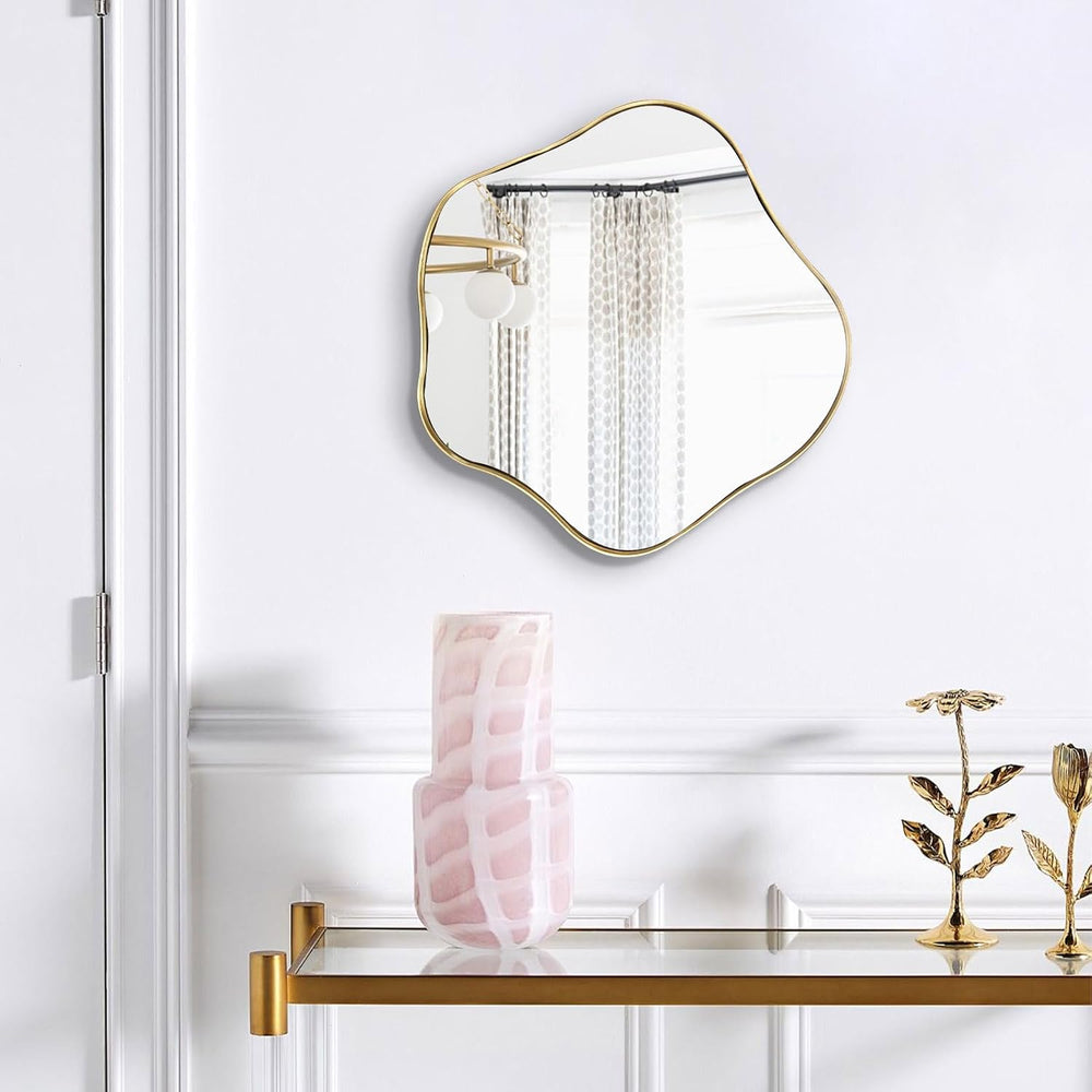 Scalloped Irregular Mirror, 16" Asymmetrical Art Deco Wall Mirror with G...