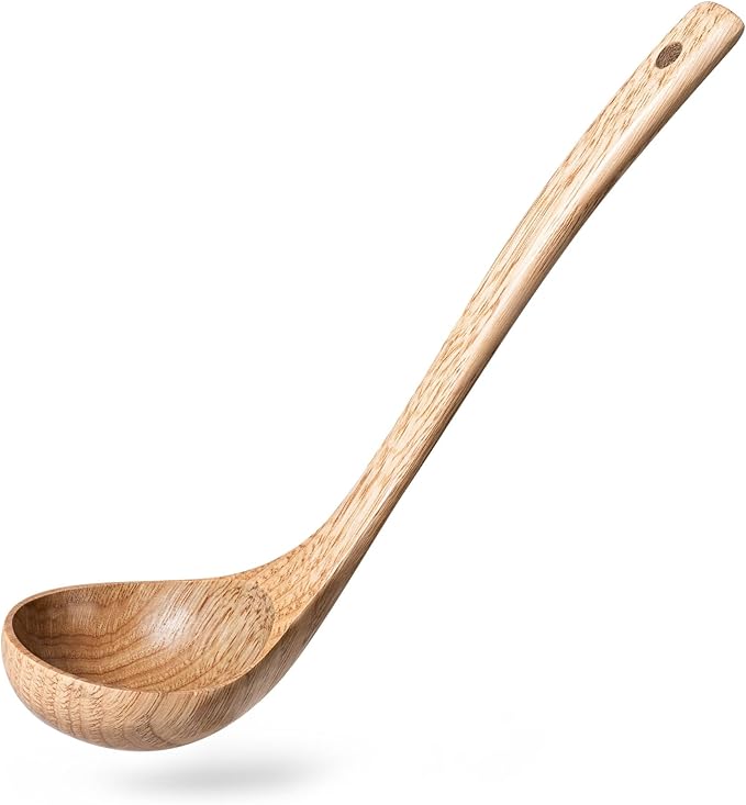 Wooden Soup Ladle, 11.2" Handle, 2 fl oz Medium Scoop Utensil by HEFILD