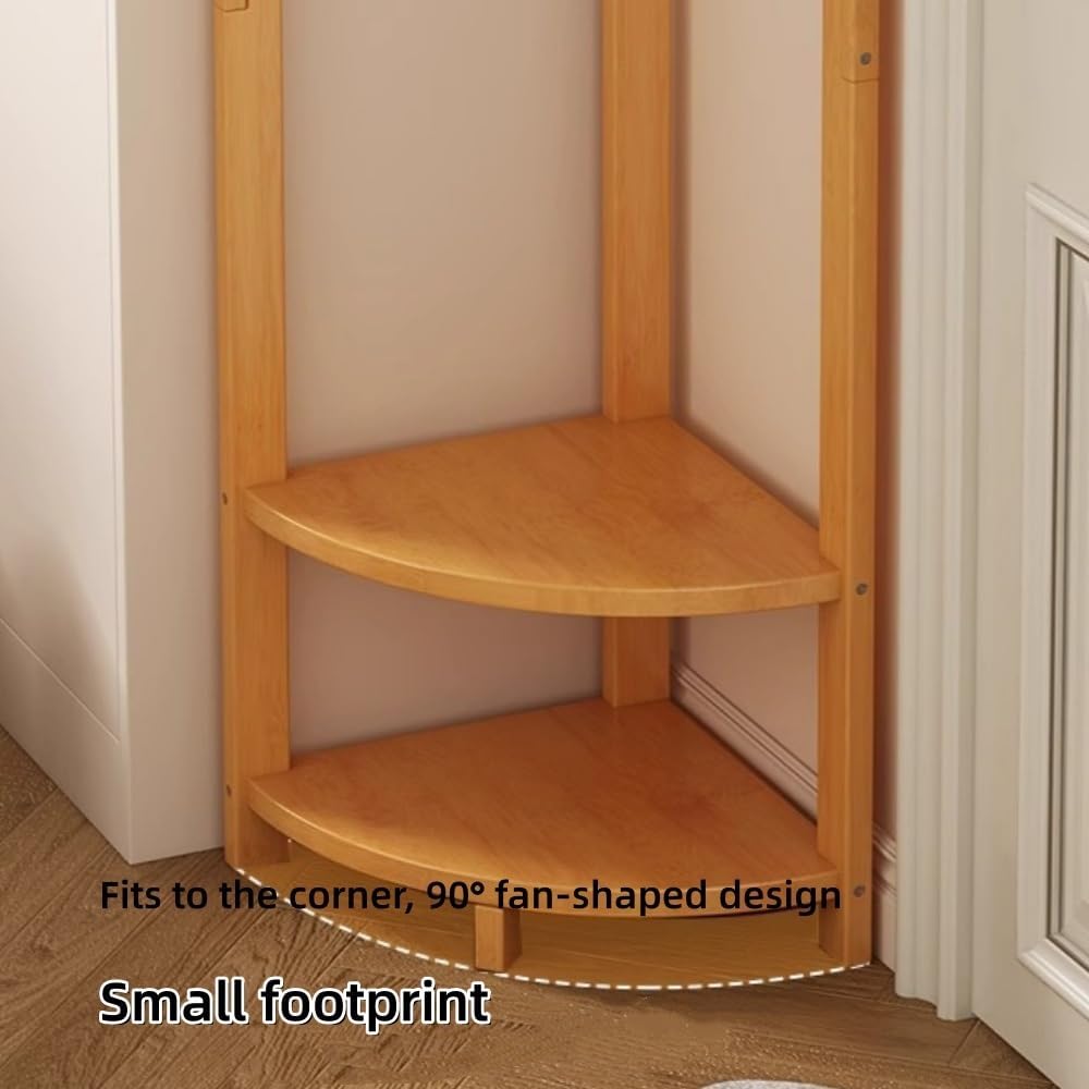 Bamboo Corner Coat Rack, Floor-Standing Clothing Rack with Hooks(Brown) | Sto...