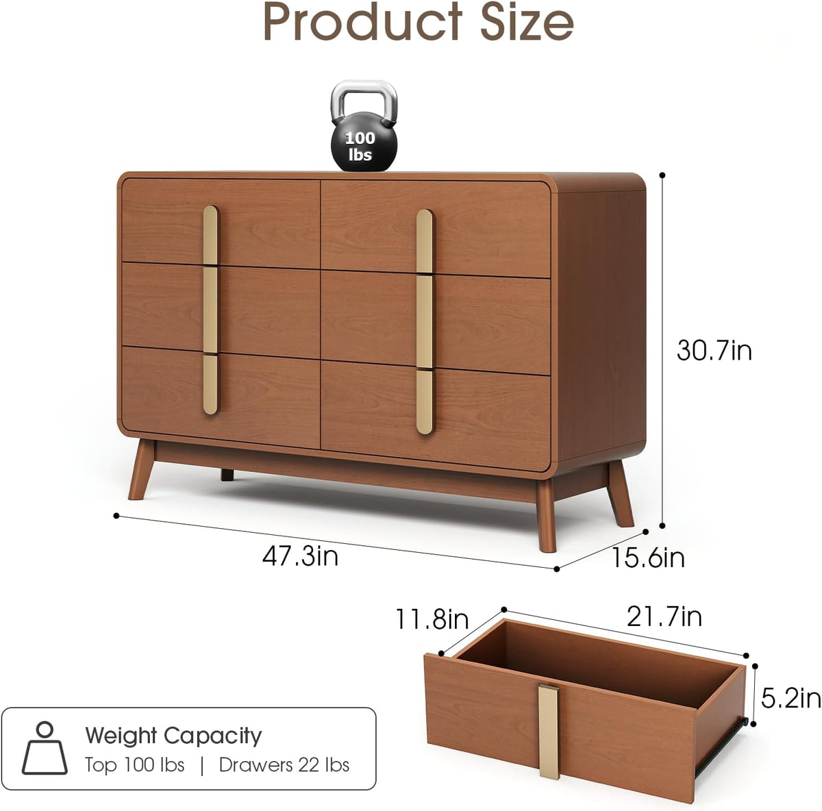 joinice dresser for bedroom with 6 drawers,mid century shown in use