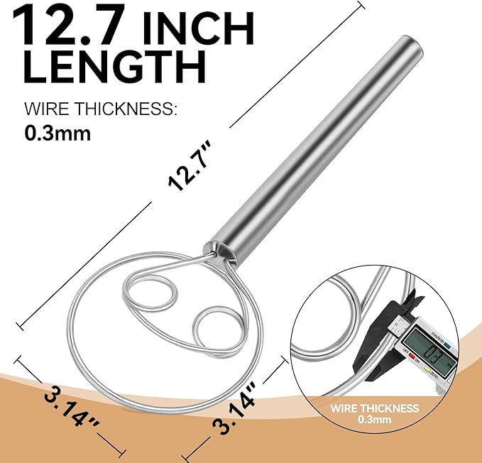 Danish Dough Whisk Stainless Steel Hook Dutch Baking Tool Bread Sourdough Mixer - Image 2