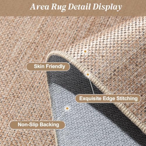 6×9 Easy Jute Rug Washable Rugs Low Pile Outdoor Indoor Farmhouse Neutral Non...