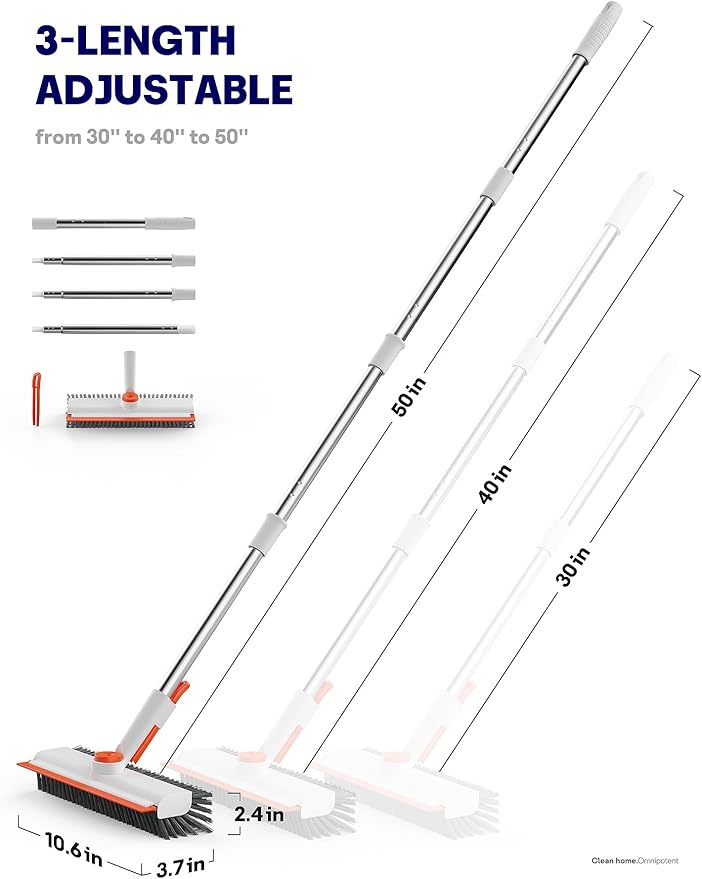 Floor Scrub Brush with Long Handle, 3 in 1 Scrape and Heavy-Duty Stiff Bristle - Image 6