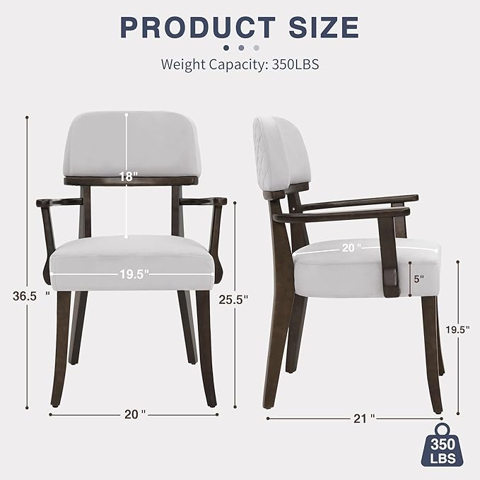 Modern Wood Dining Chairs with Arms Set of 2, Velvet Upholstered Kitchen Chai...