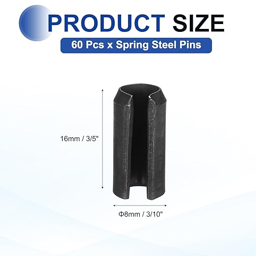 MECCANIXITY 60Pcs Slotted Split Roll Pins 3/10 Inch Dia. 3/5 Inch Length 65Mn - Image 2