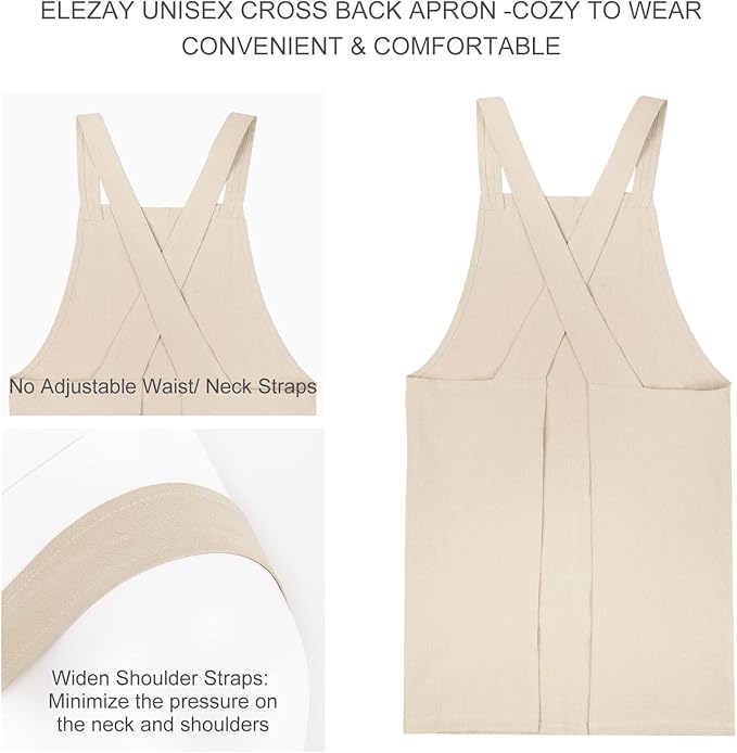 ELEZAY Aprons for Women with Pockets Plus Size Comfort Cross Back No Tie Cotton - Image 2