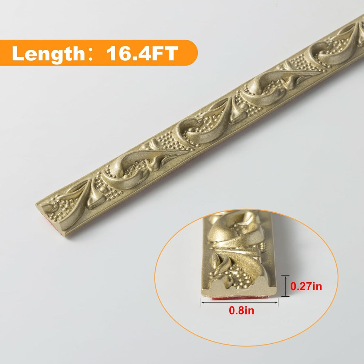 0.8" x49.2ft champagne gold peel and stick trim shown in use