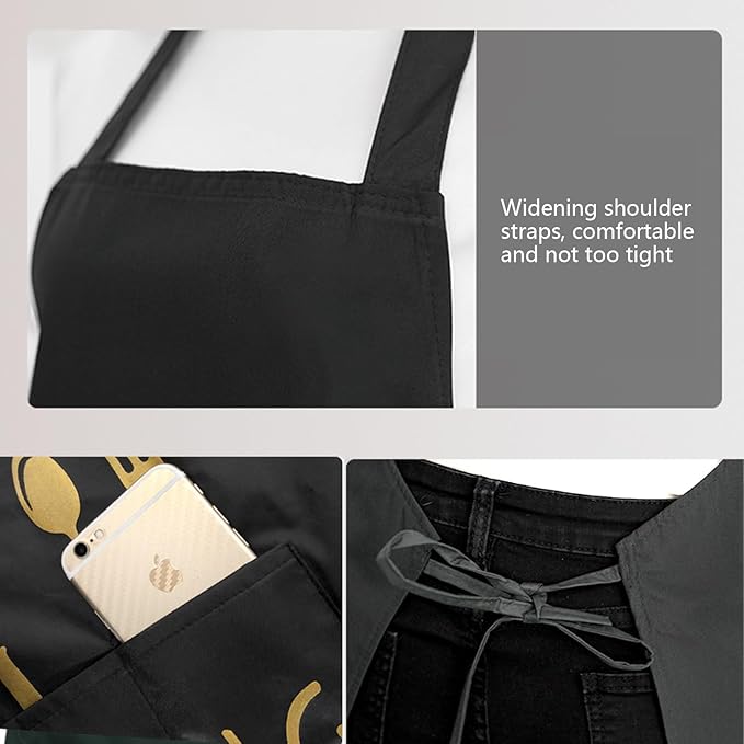 Women Kitchen Apron with Hand Wipe Pockets，Big Pocket, Hand-wiping, Waterproof - Image 4
