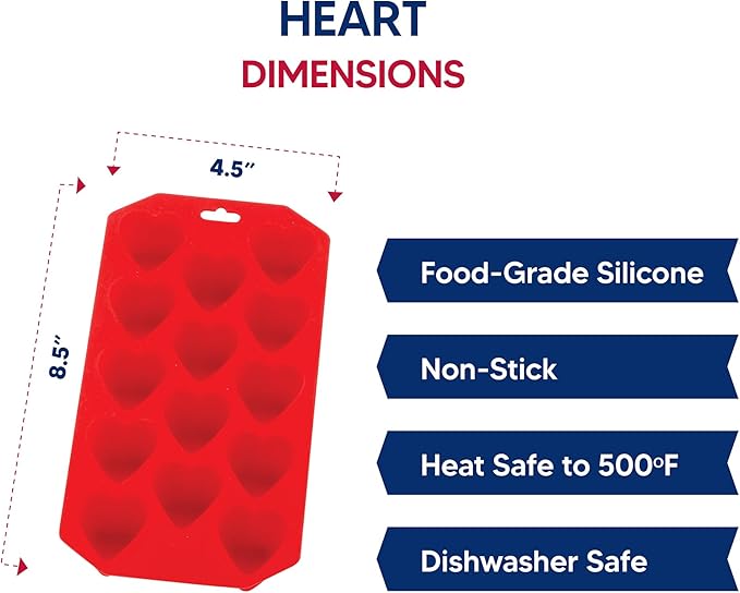 HIC Kitchen Silicone Heart Ice Tray, Each Tray Makes 14 Hearts - Image 7