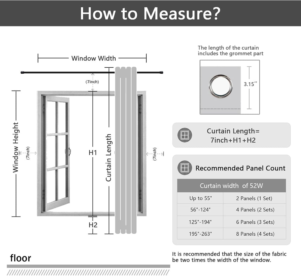 Anytime Double Layer Blackout Curtains 2 Panels，52Wx84L，Grey
