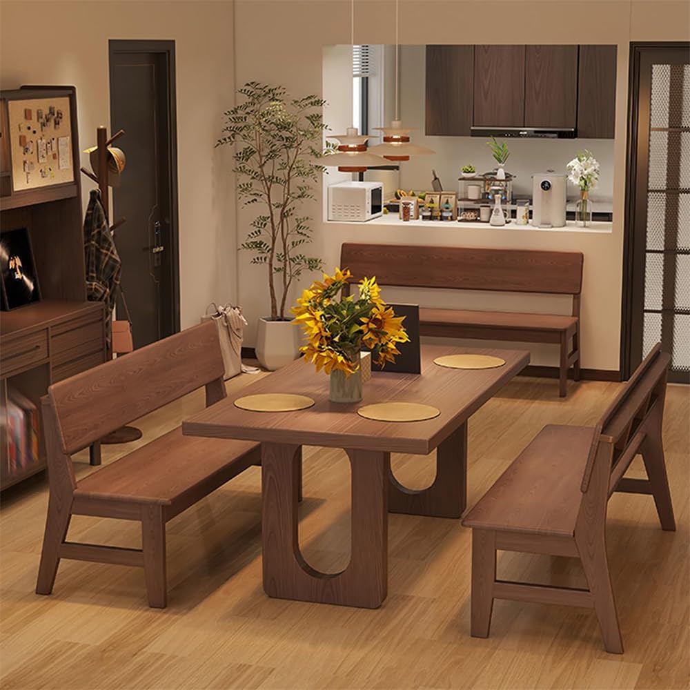 Traditional Wooden Dining Bench with Back, Modern Farmhouse Solid Wood Entryw...